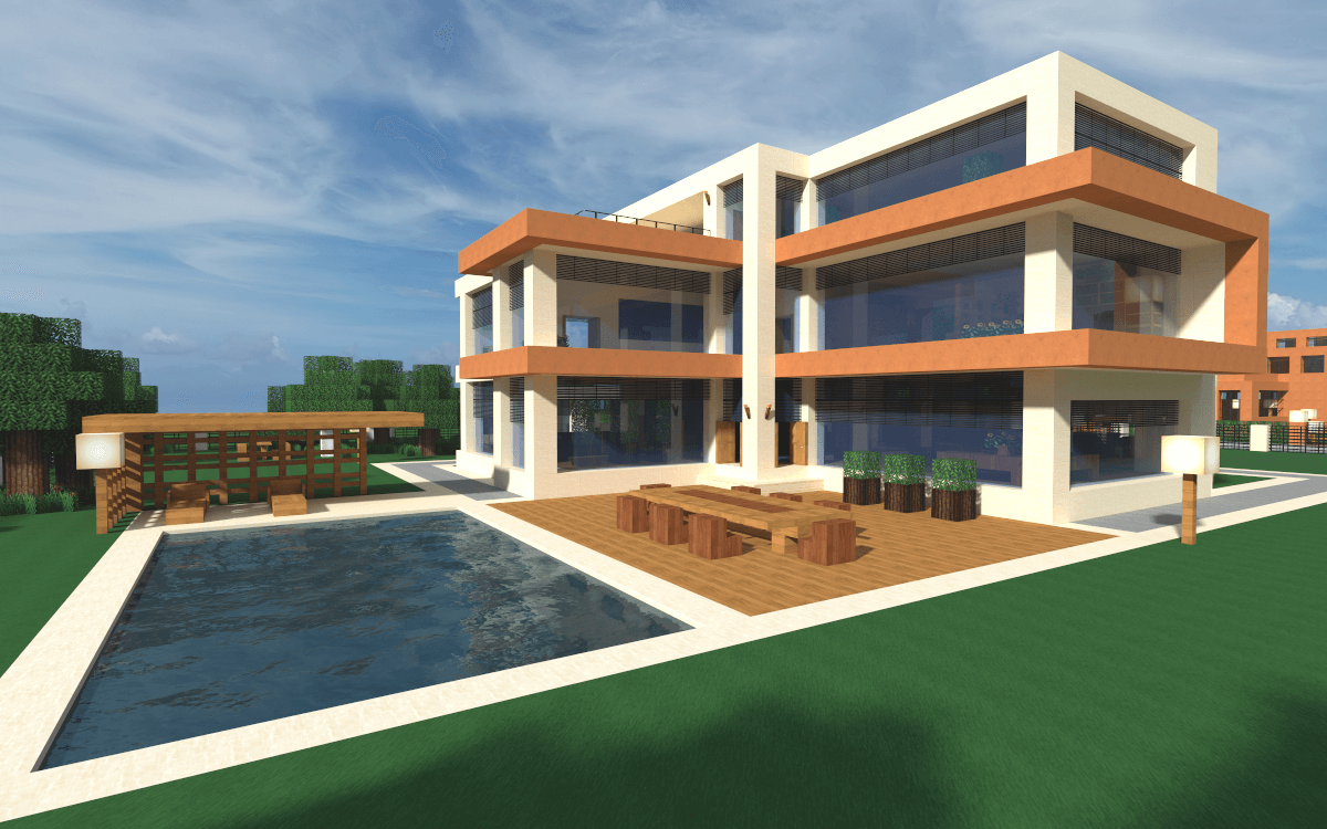 Minecraft Modern House Wallpaper Image